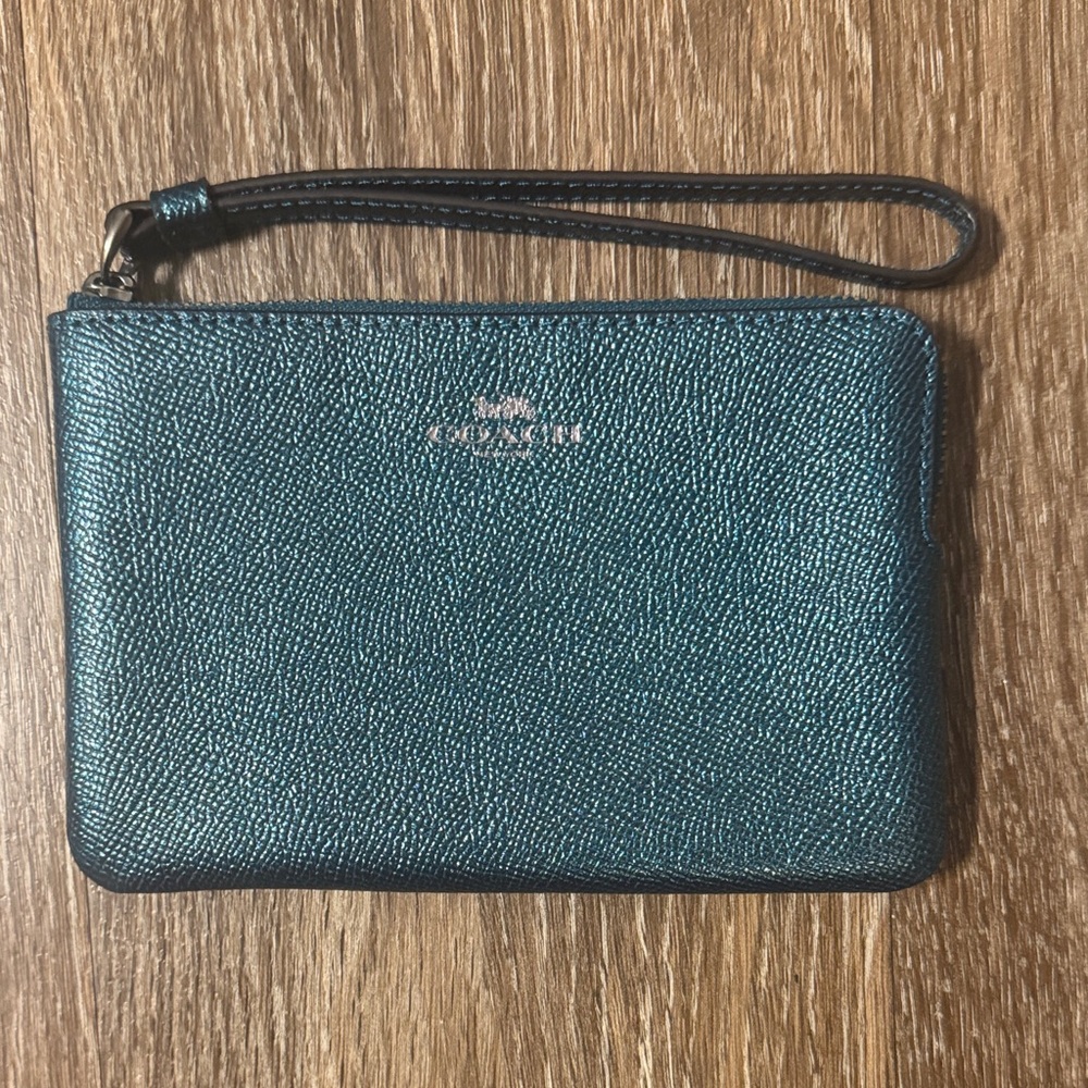Coach Metallic Teal Wristlet